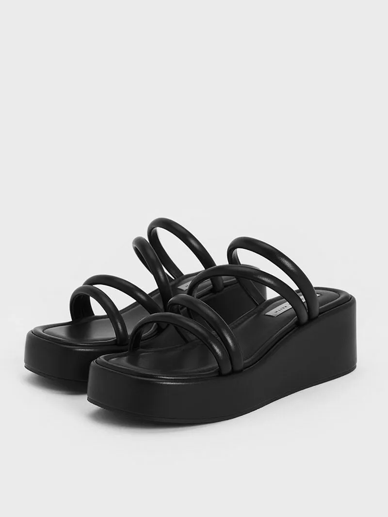 Strappy Platform Wedges - Black