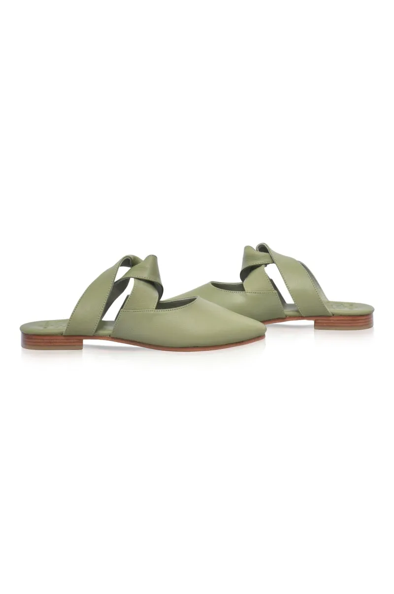 Taj Mahal Pointy Toe Mules in Olive Green