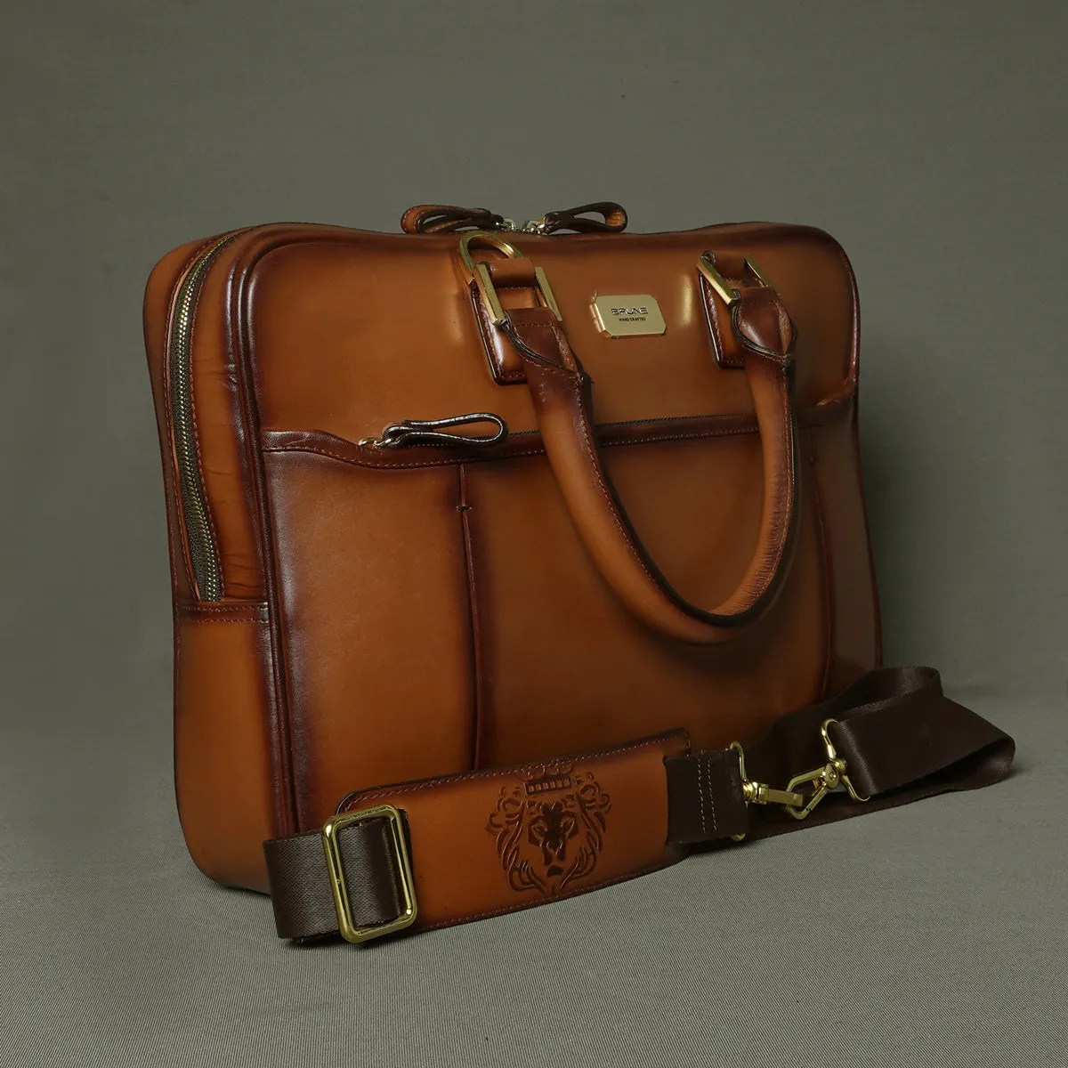 Tan Elegant Look Office Leather Briefcase By Brune & Bareskin