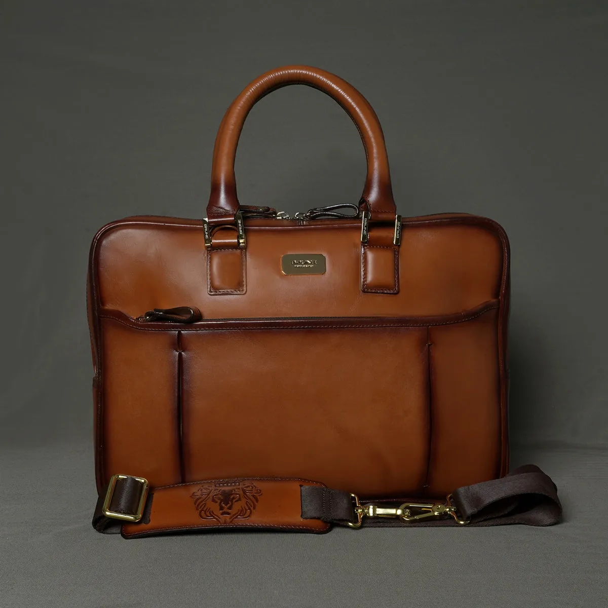 Tan Elegant Look Office Leather Briefcase By Brune & Bareskin