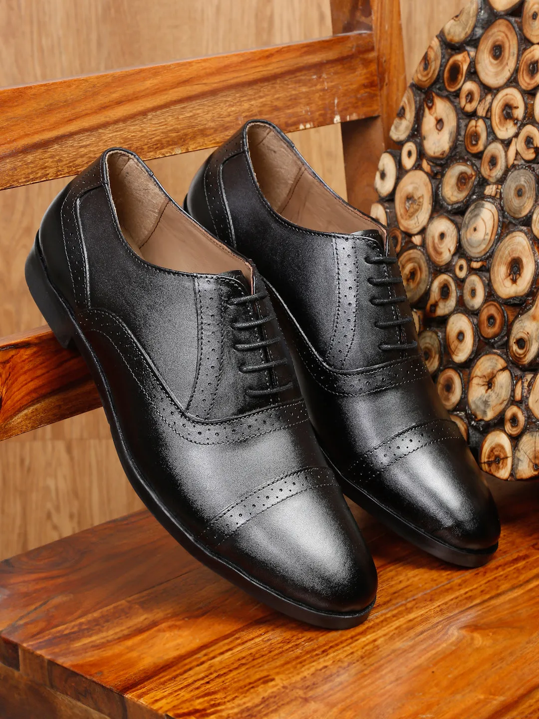 Teakwood Leather Men Solid Black Brogues