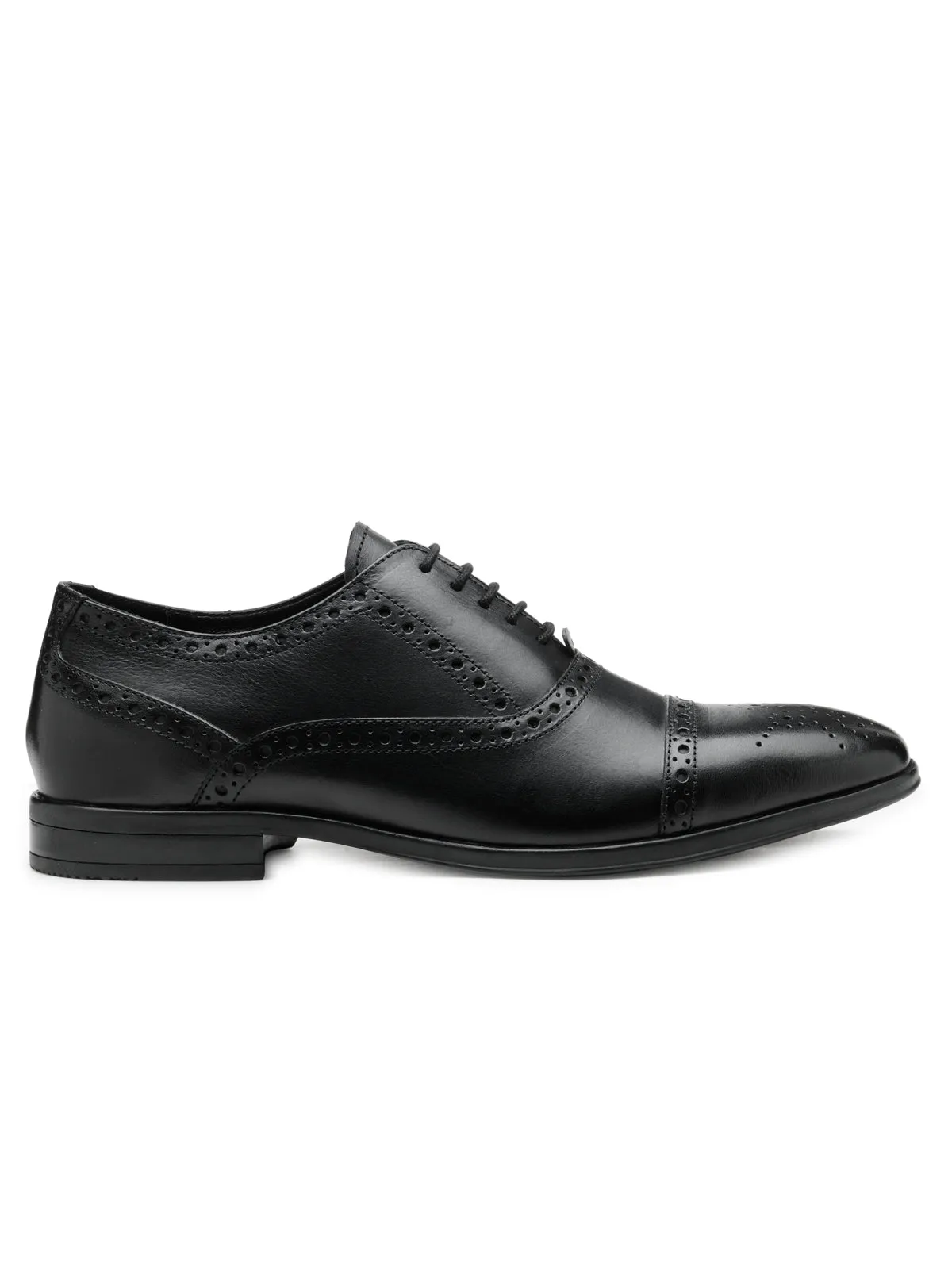 Teakwood Men Black Leather Formal Brogues Shoes