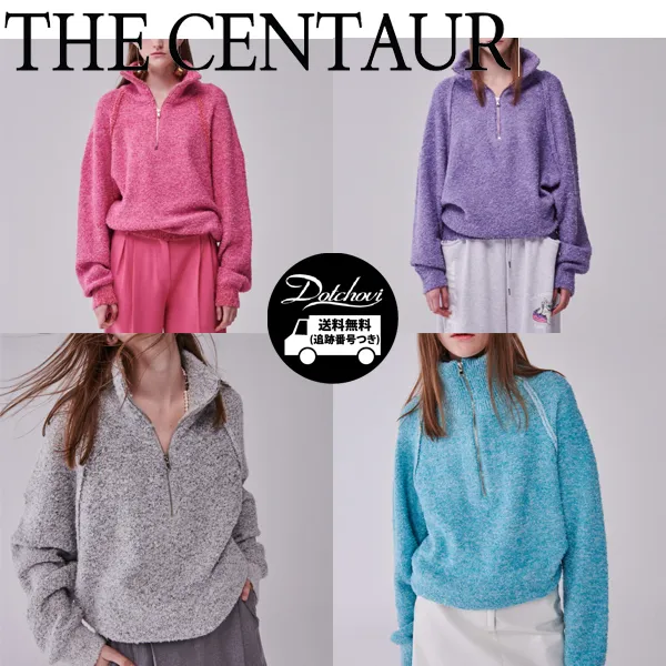 THE CENTAUR  |Wool Nylon Street Style Plain Logo V-neck & Crew neck