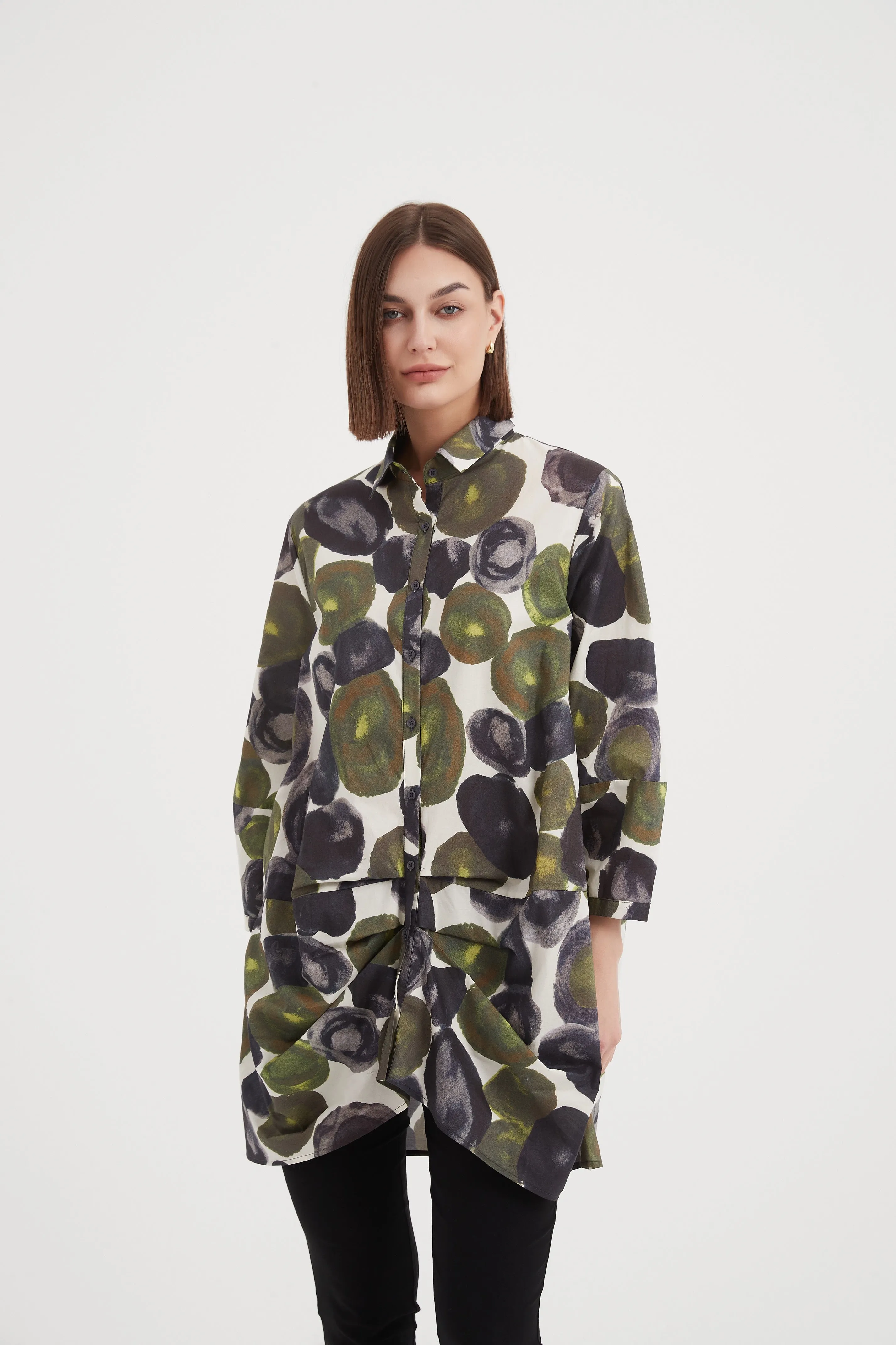 Tirelli - Button Front Volume Shirt - Moss Spot