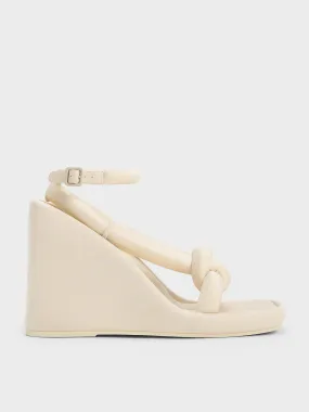 Toni Knotted Puffy-Strap Wedges - Chalk