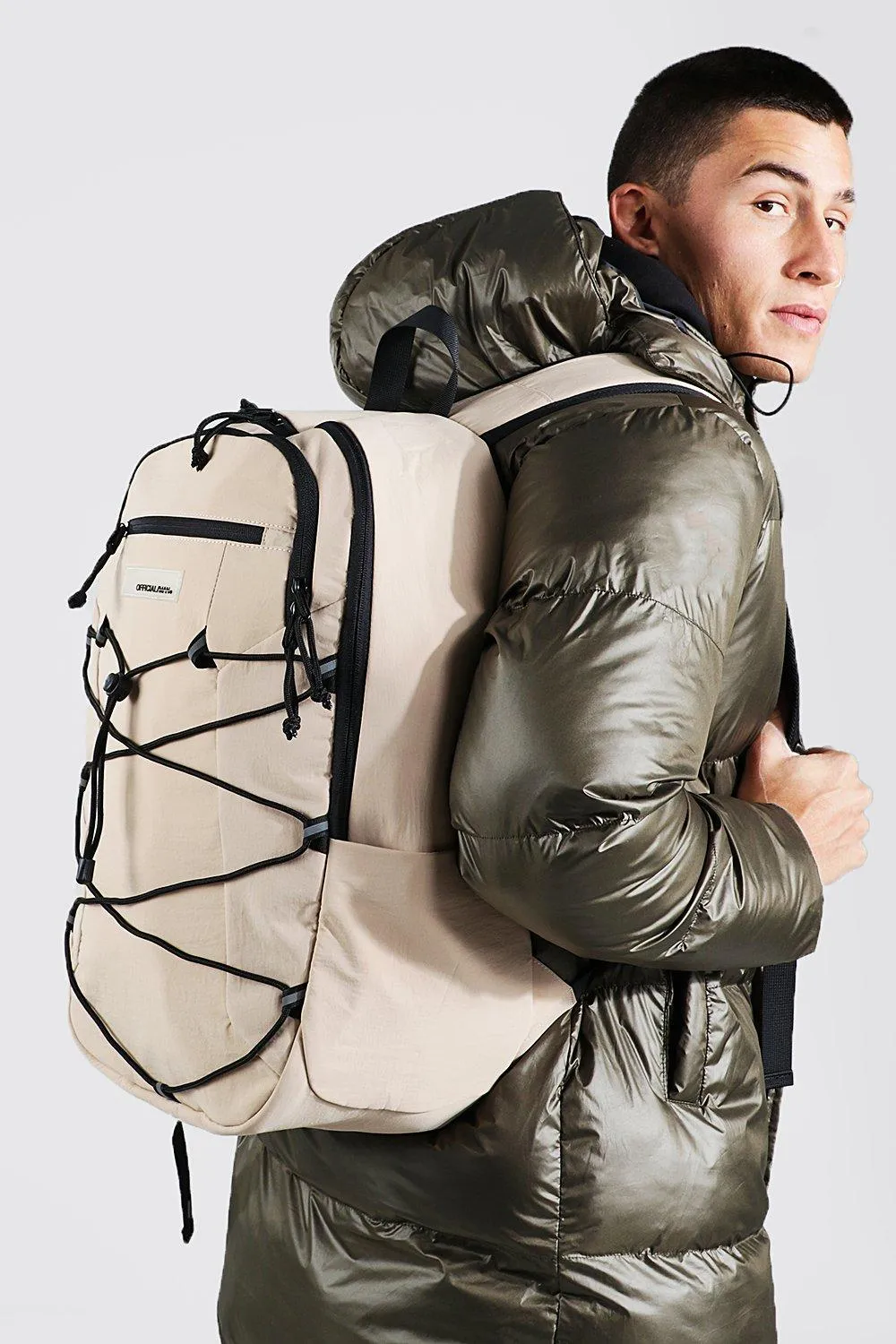 Washed Nylon Man Bungee Rucksack | boohooMAN UK