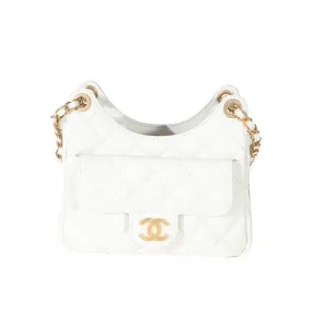 White Quilted Caviar Small Wavy CC Hobo