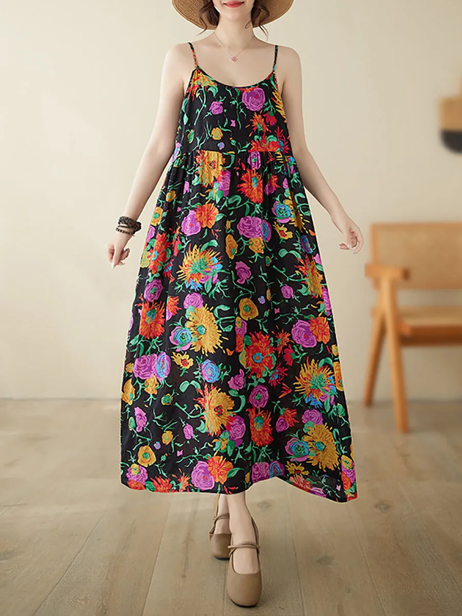 Women Artsy Summer Flower Loose Vest Dress PA1020