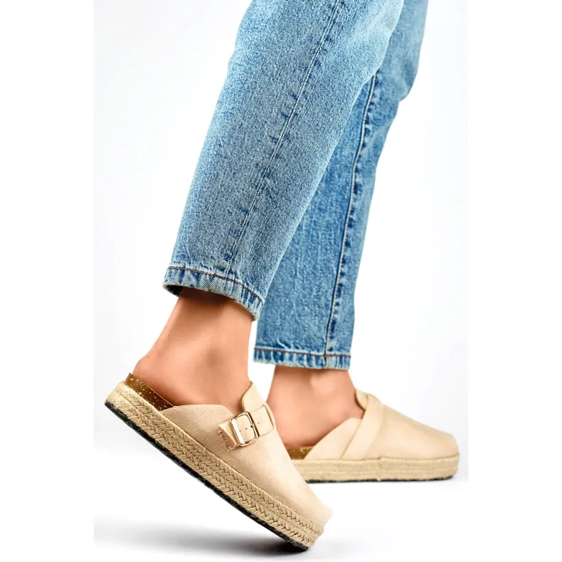 Women's covered espadrilles with a buckle, beige