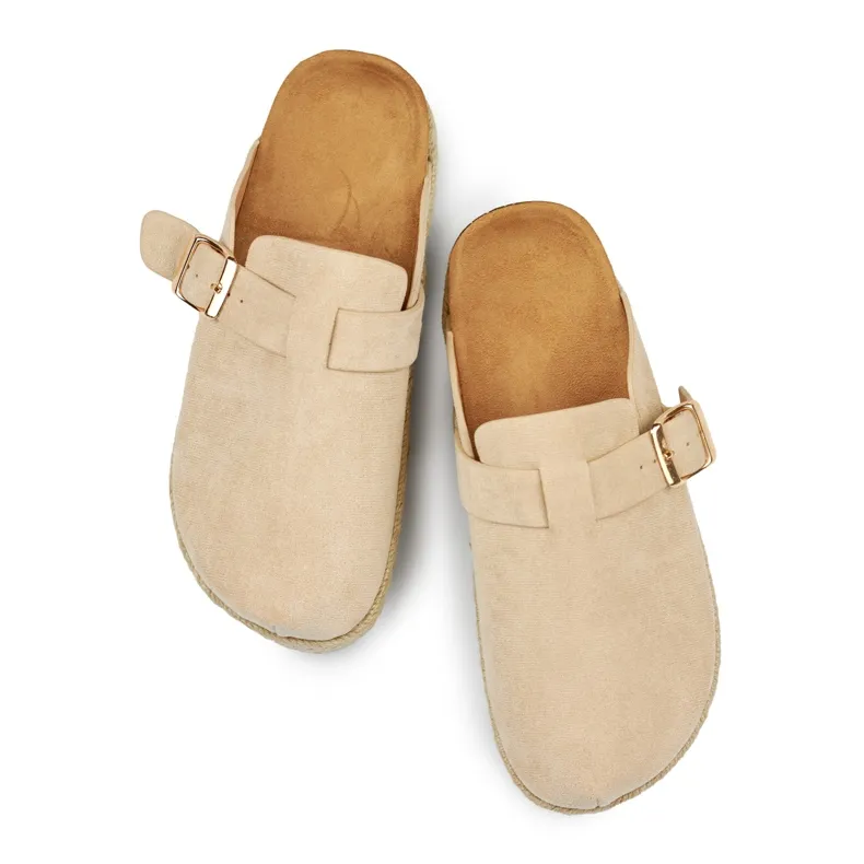 Women's covered espadrilles with a buckle, beige