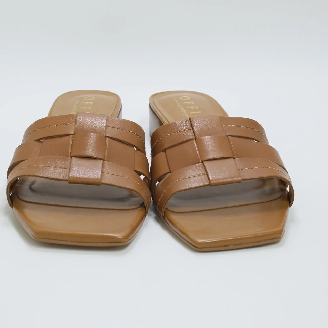 Womens Office Santorini Low Block Mules Tan Leather