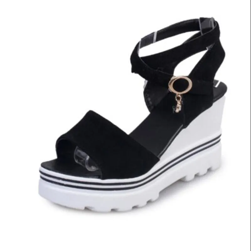 Women's Summer Leisure Style Peep Toe Buckle Strap High Heel Wedges