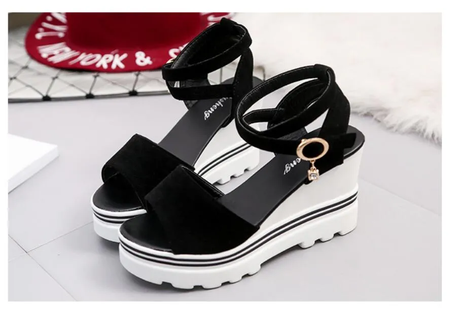 Women's Summer Leisure Style Peep Toe Buckle Strap High Heel Wedges