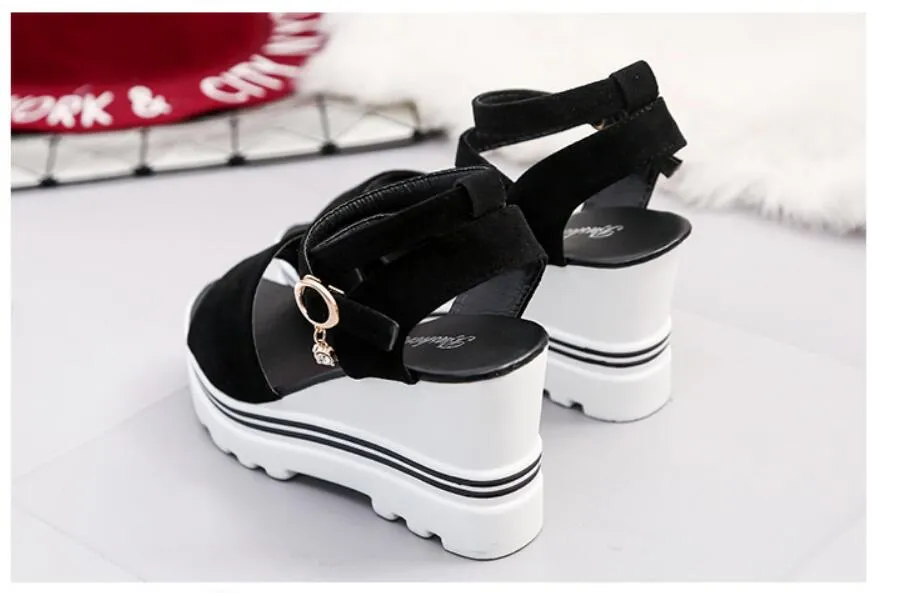 Women's Summer Leisure Style Peep Toe Buckle Strap High Heel Wedges