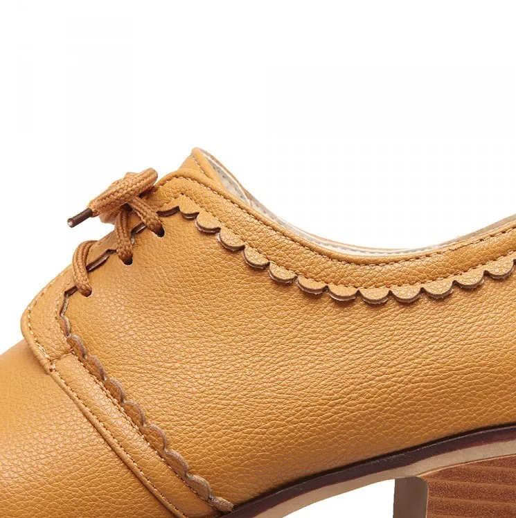 Yellow Vintage Lace Up  High Heels Women Oxfords Shoes