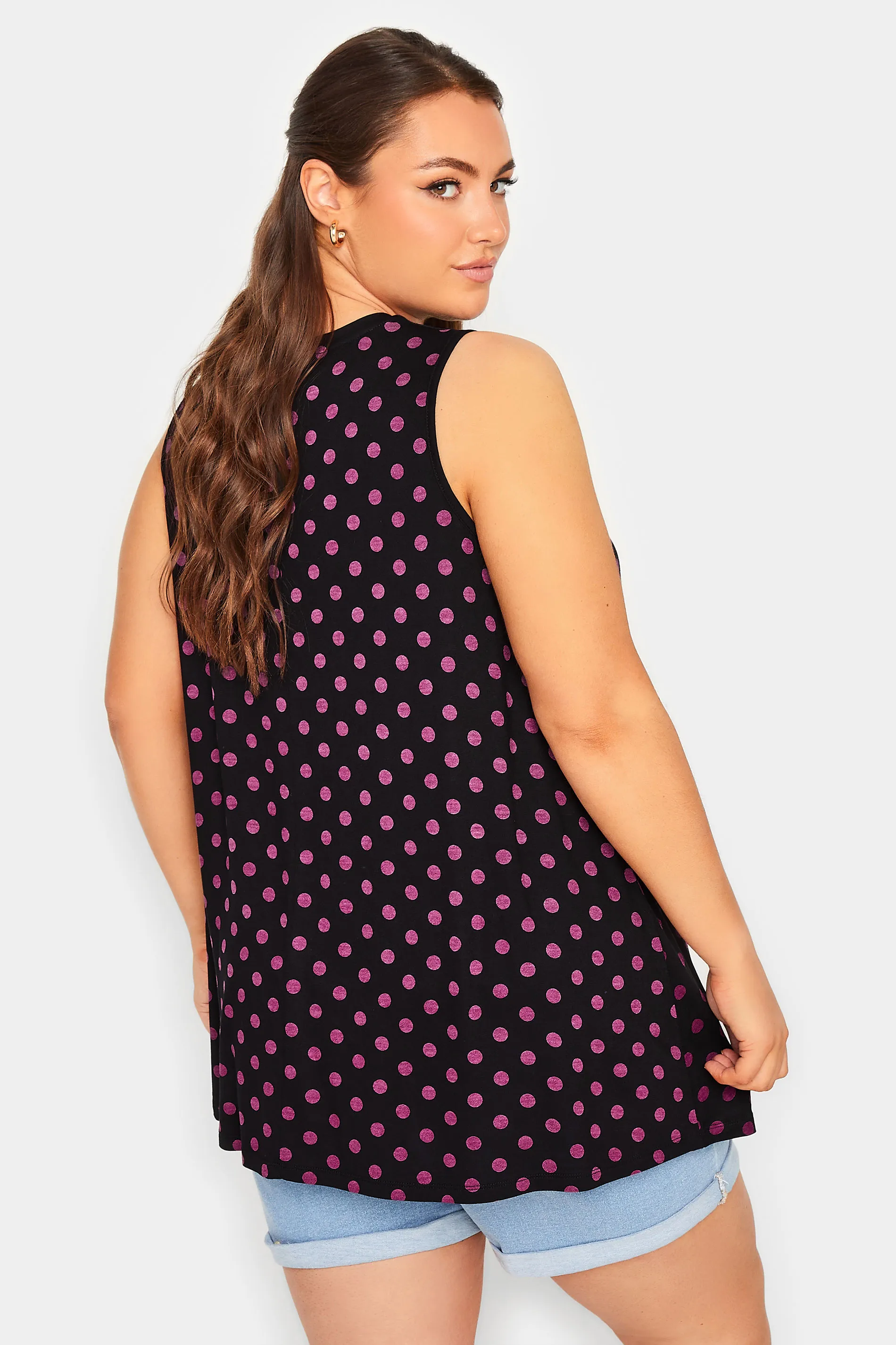 YOURS Curve Black & Pink Spotted Pleat Vest Top