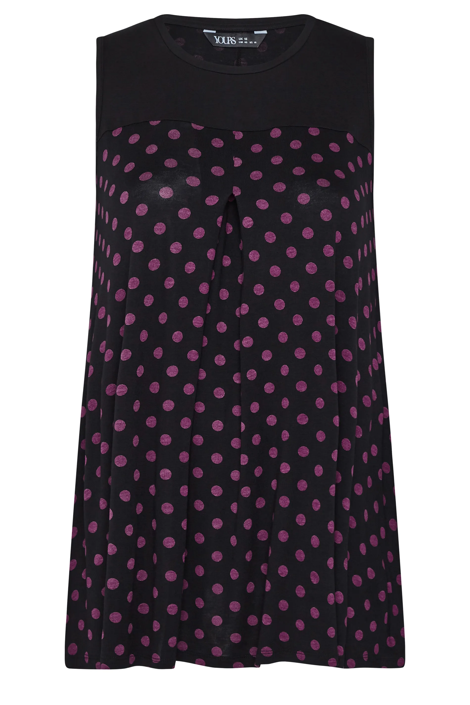 YOURS Curve Black & Pink Spotted Pleat Vest Top