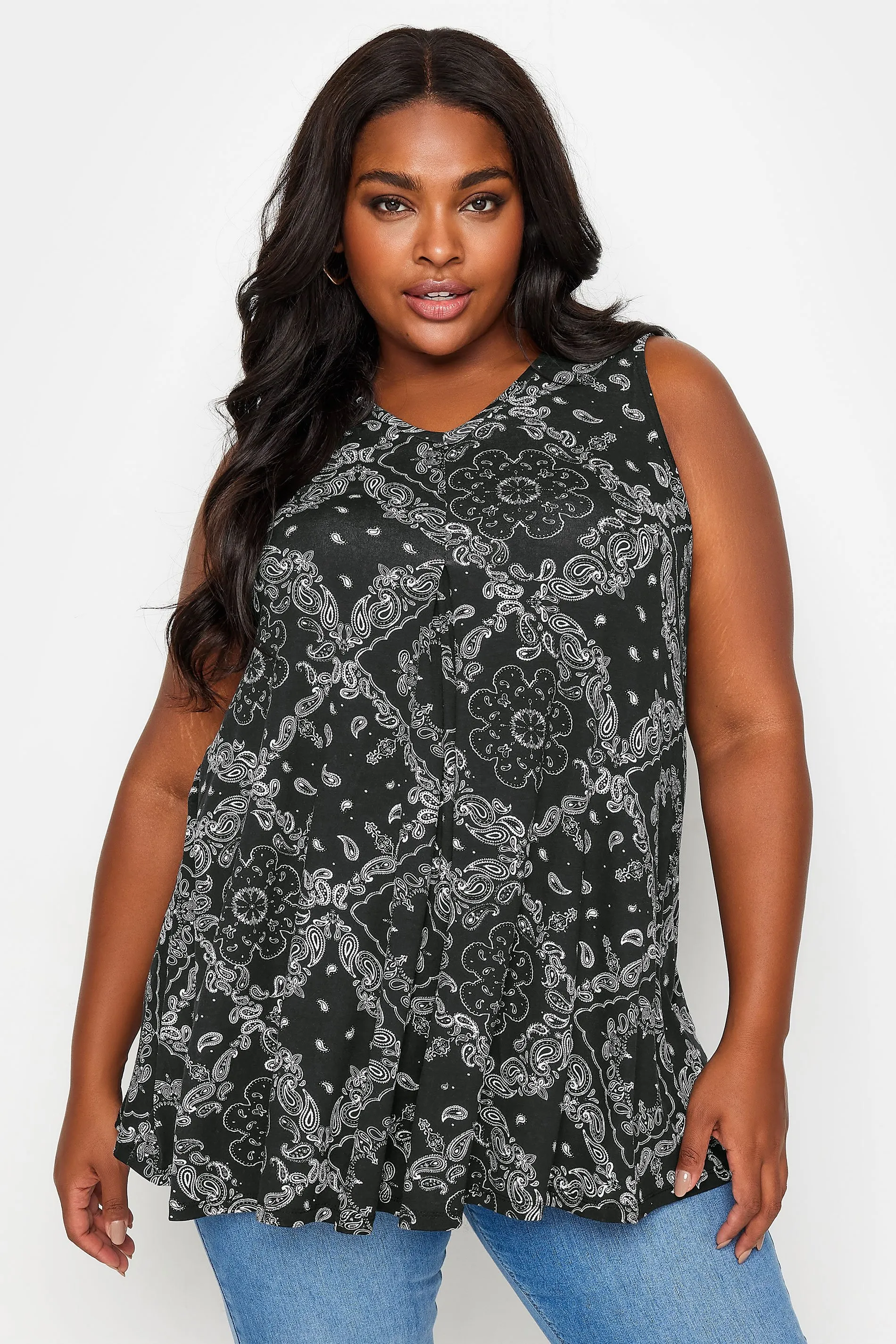 YOURS Curve Black Abstract Print Swing Vest Top