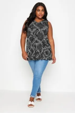 YOURS Curve Black Abstract Print Swing Vest Top