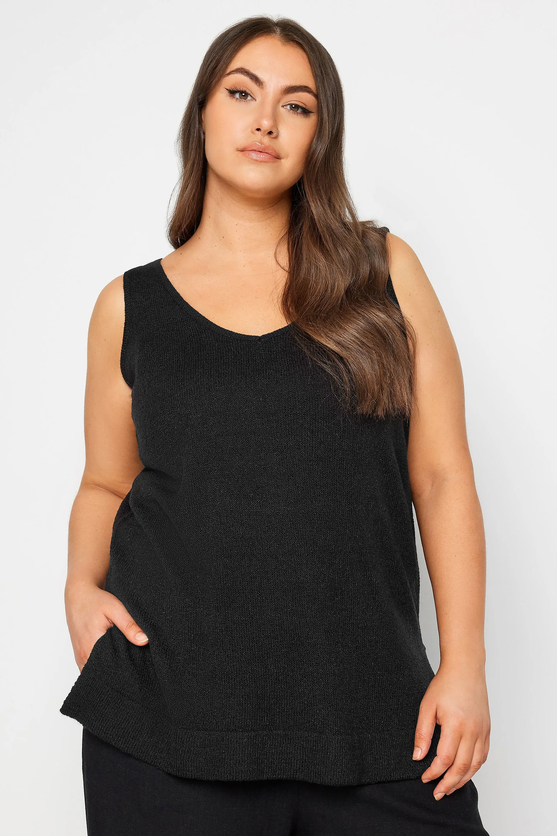 YOURS Curve Black Knitted Vest Top