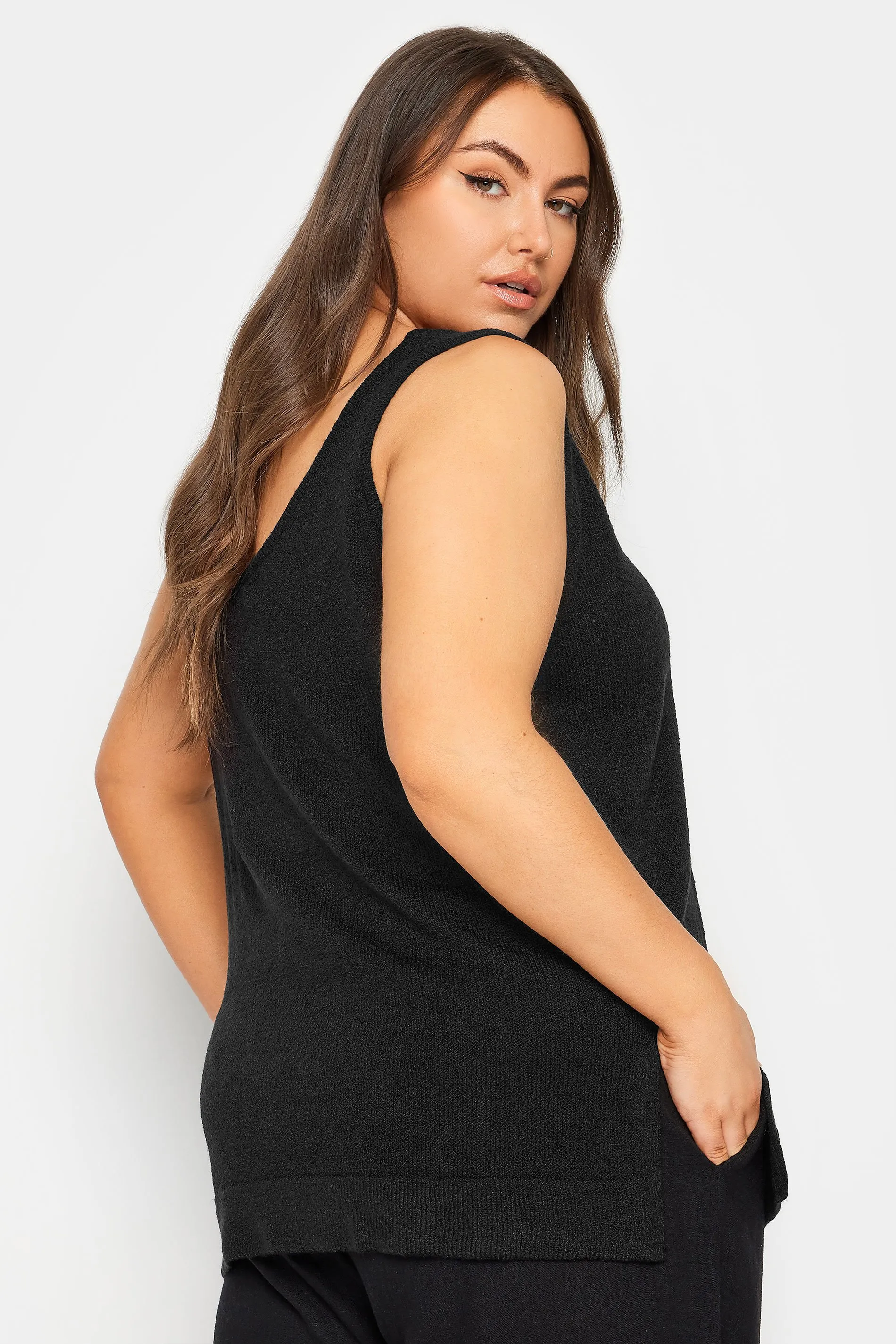 YOURS Curve Black Knitted Vest Top