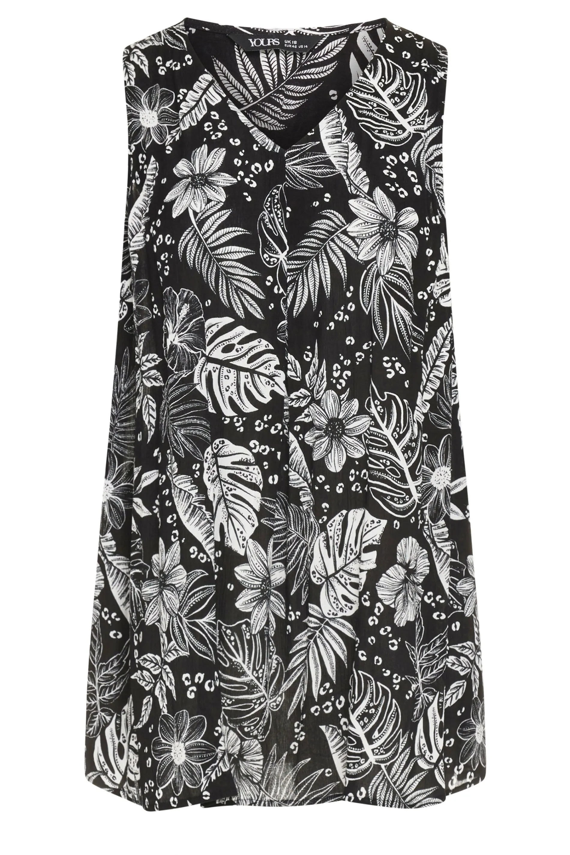 YOURS Curve Black Leaf Print Pleat Front Vest Top