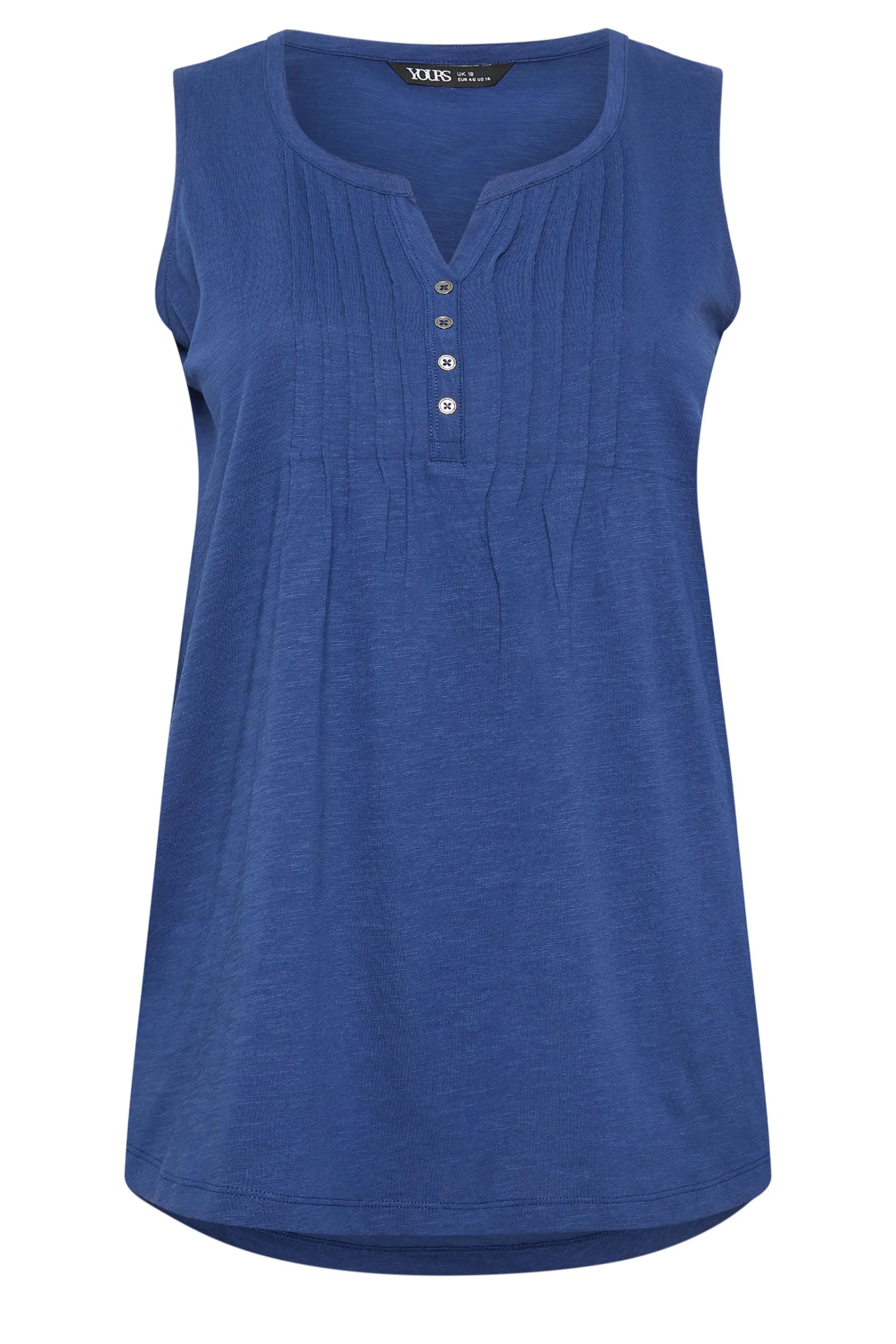 YOURS Curve Blue Pintuck Henley Vest Top