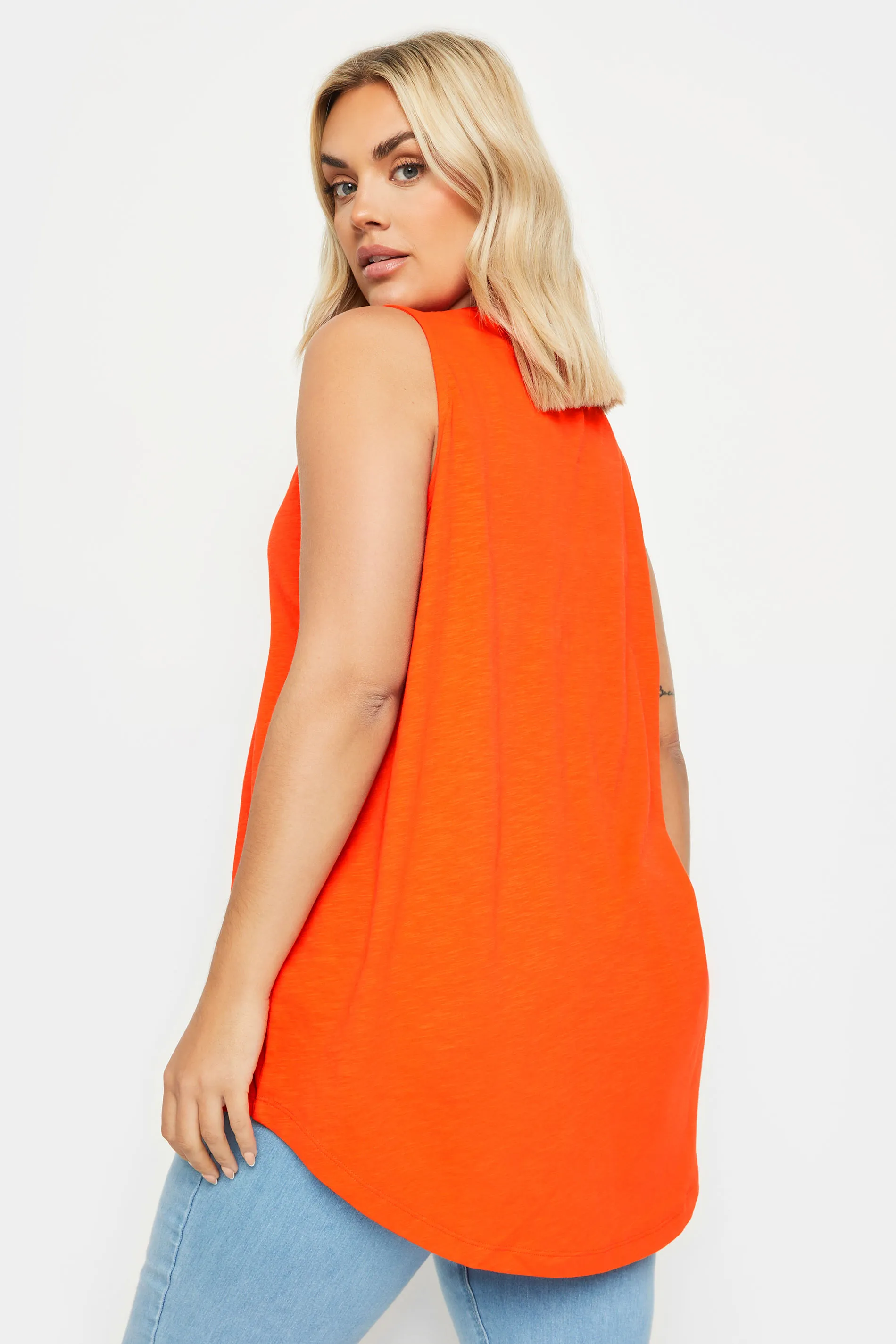 YOURS Curve Bright Orange Pintuck Henley Vest Top