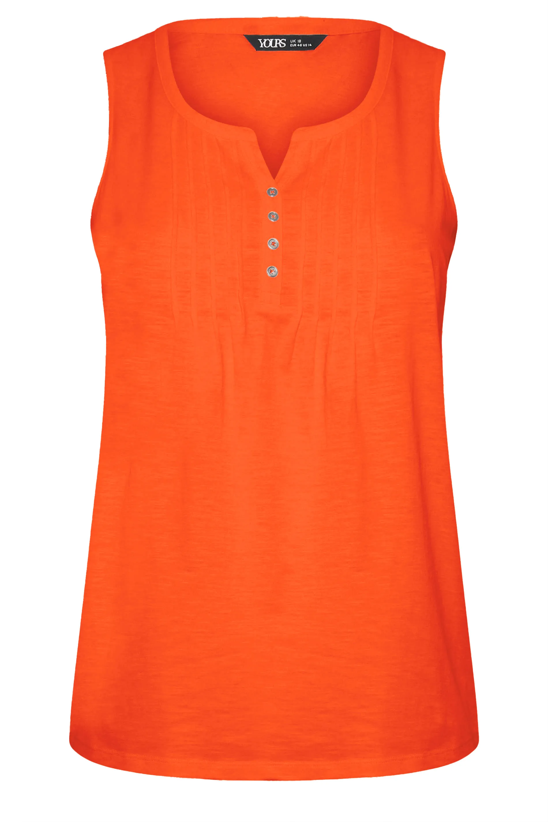 YOURS Curve Bright Orange Pintuck Henley Vest Top