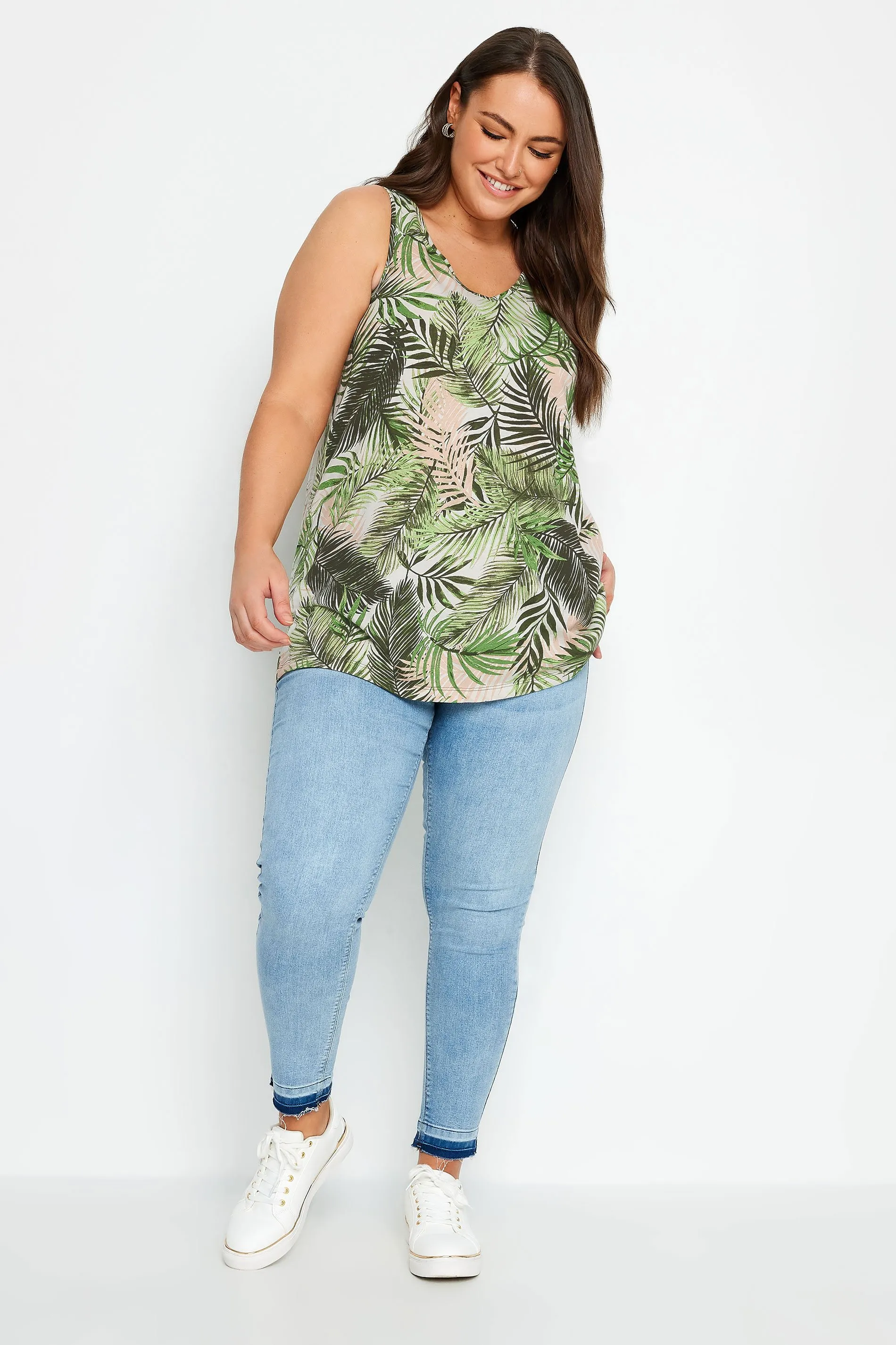 YOURS Curve Green Tropical Print Vest Top