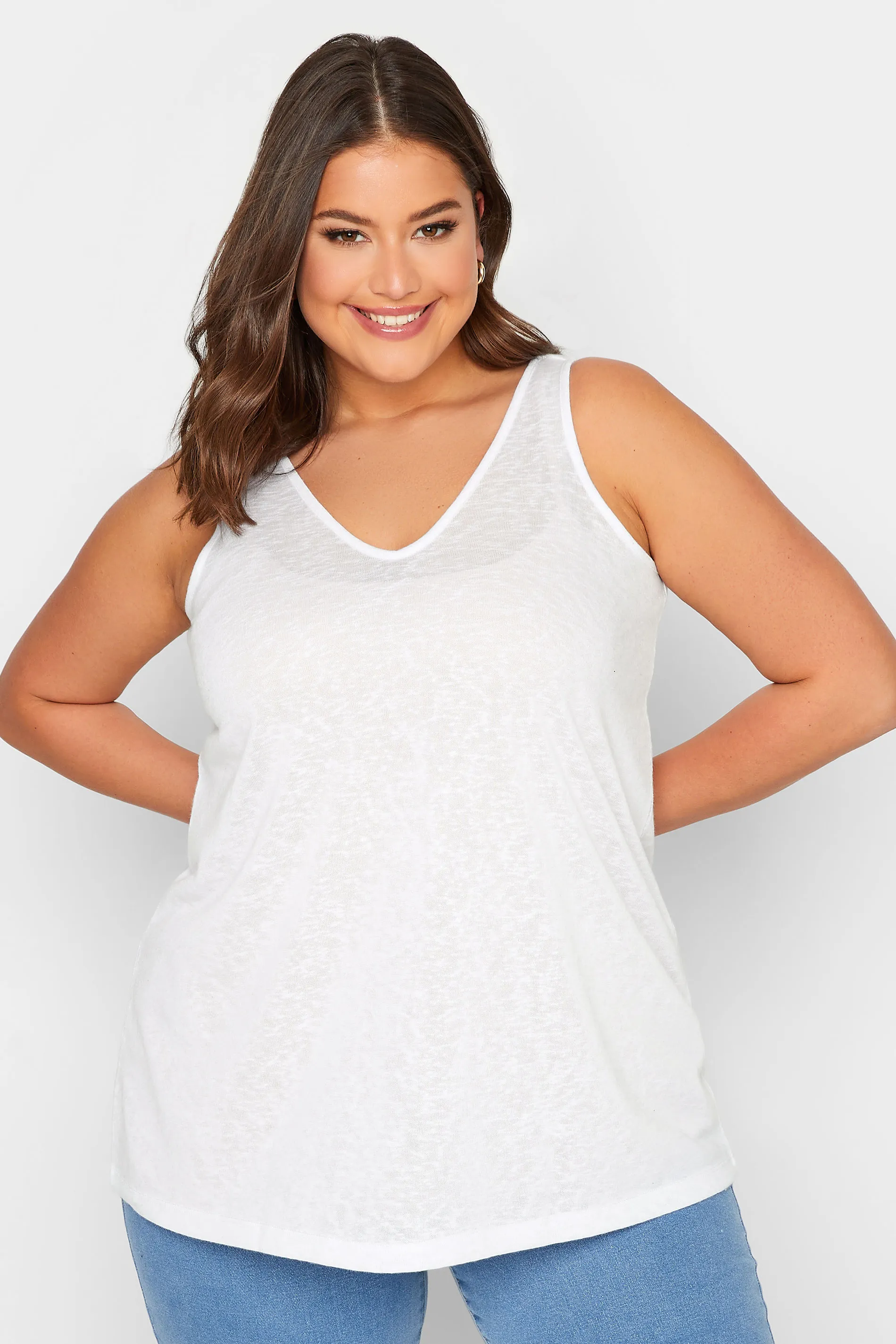 YOURS Curve White Linen Look Vest Top